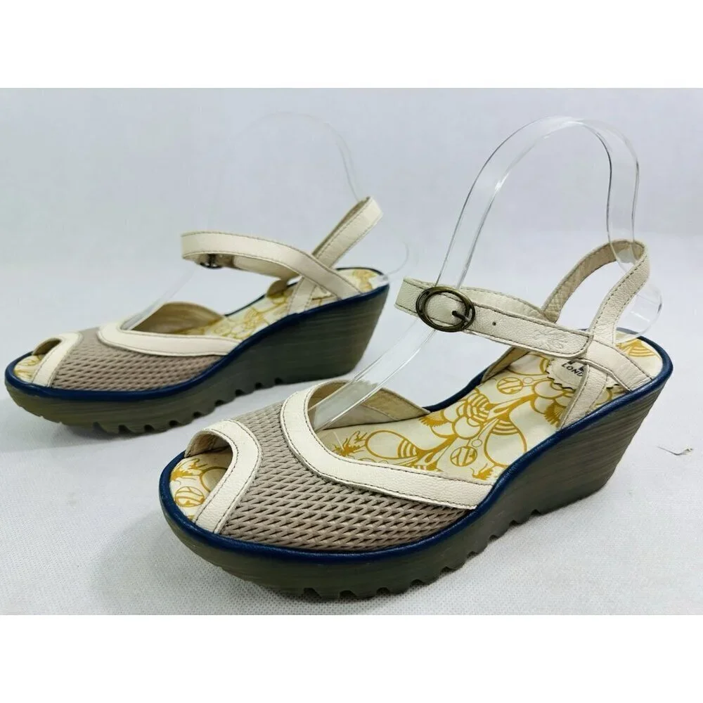 Fly London YANS190Fly Yans Tan Leather Wedge Sandal Womens EU 40 US 9-9.5